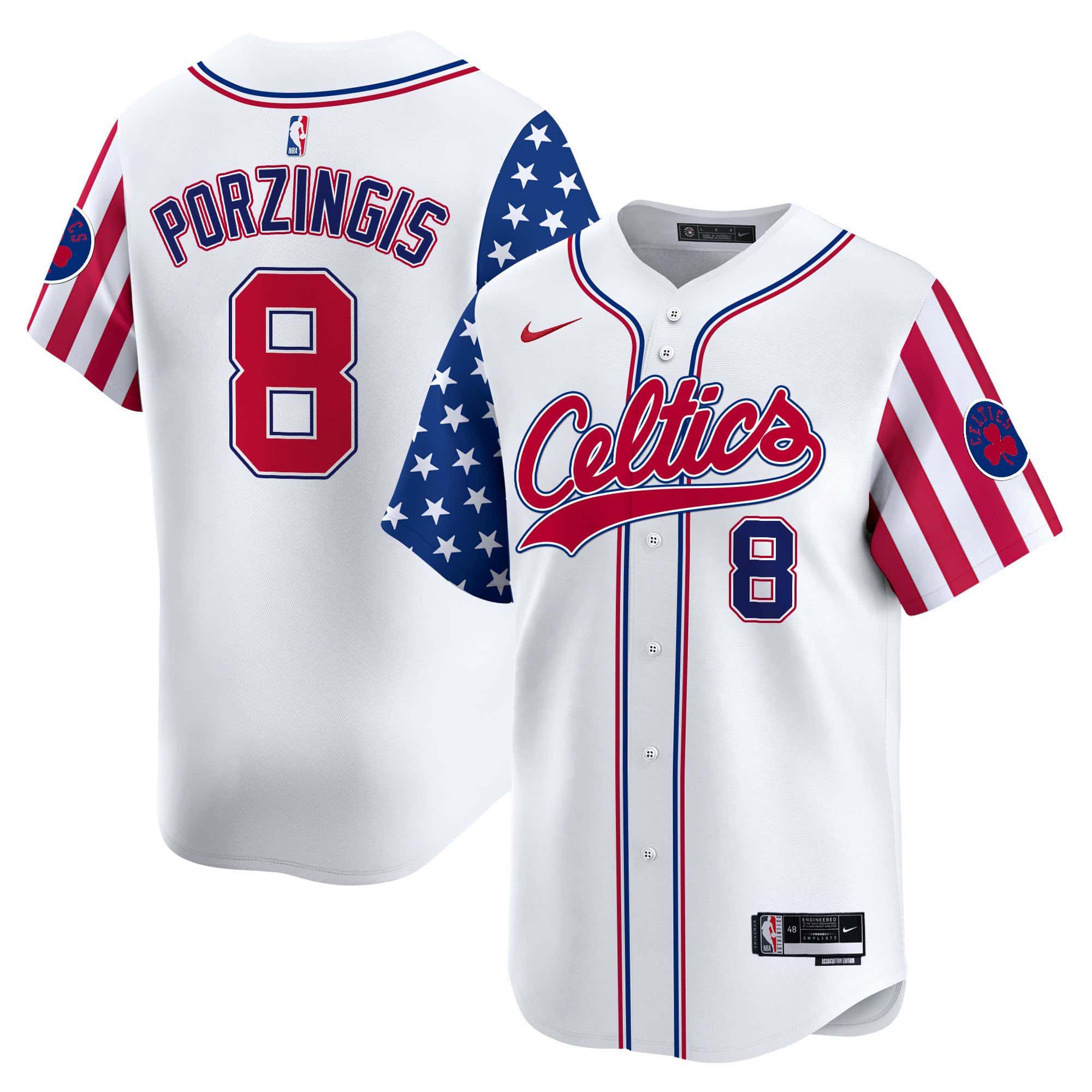 Men Boston Celtics #8 Porzingis White 2024 Nike Independence Day Baseball NBA Jersey